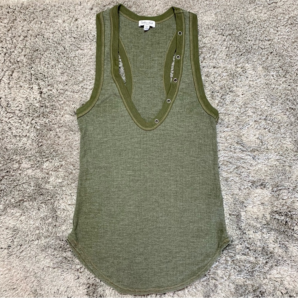 Splendid Olive Curved Hem Grommet Tank Top